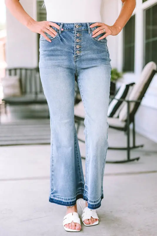 women's denim jeans for plus-size womenButtoned Distressed Flared Jeans