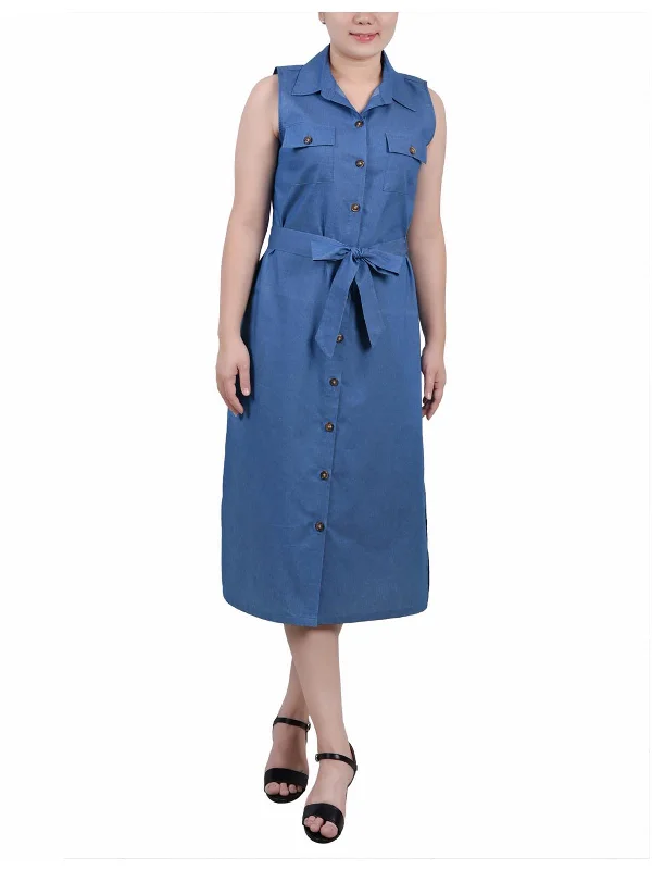 women's retro dressesPetites Womens Button Cotton Midi Dress