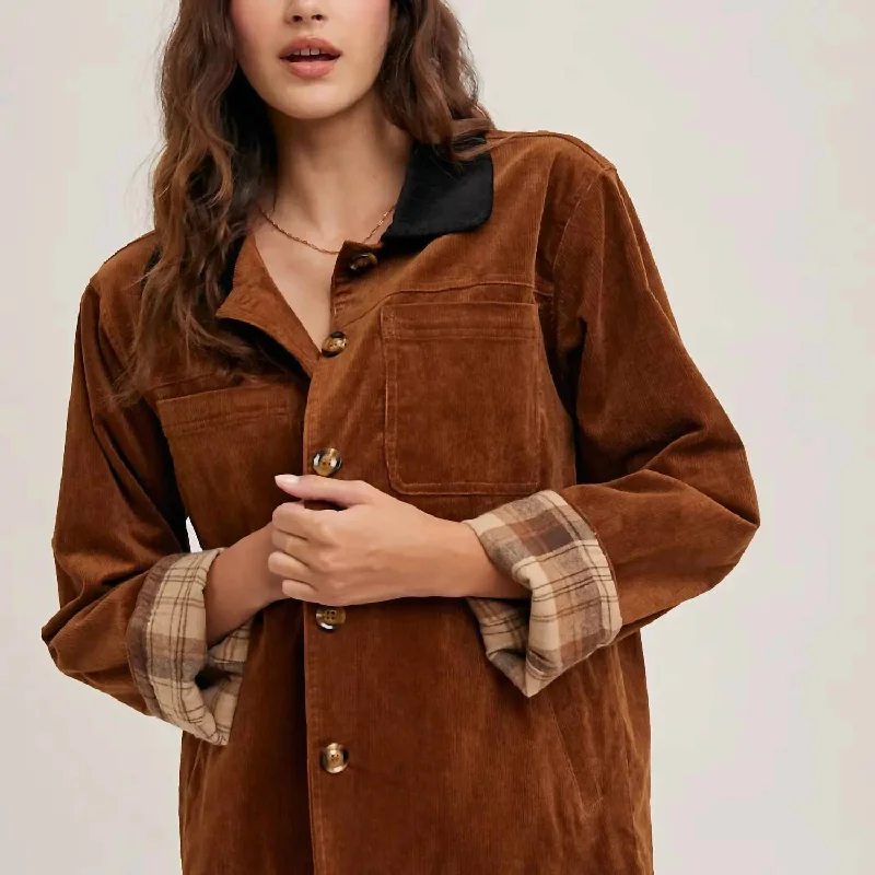 women's coats for fashion-conscious professionalsCorduroy Barn Coat In Brown