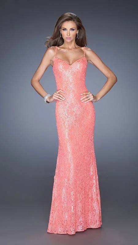 women's limited-edition dressesLa Femme - 20431 Sequin and Lace Spaghetti Strap Evening Dress