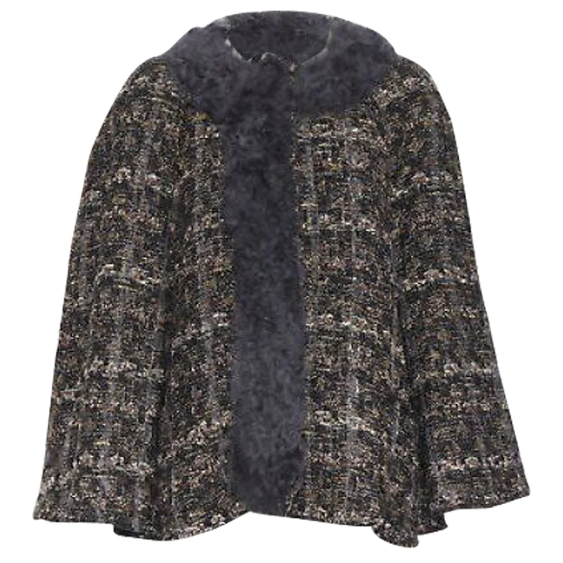 women's coats for city wearDolce & Gabbana wool tweed shearling fur trimmed cape poncho jacket