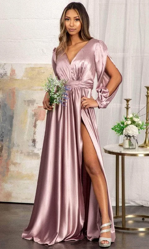 women's bespoke dressesElizabeth K GL1990 - Split Sleeve High Slit Evening Dress