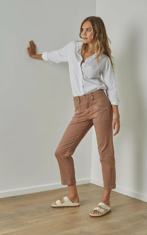 women's denim jeans with patchesStella Stretch High Waisted Taupe Trouser