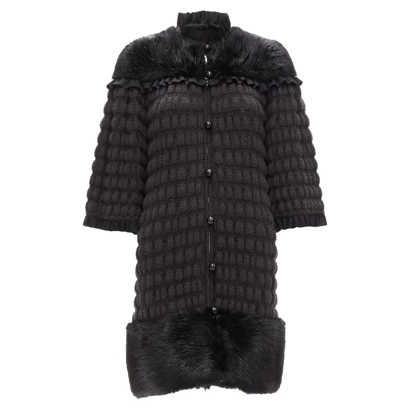 women's coats for winter weddingsFendi fur panel virgin wool crochet chunky knit coat