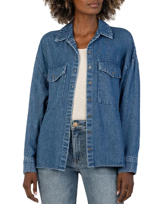 cozy women's coatsLouella Cotton Denim Button Down Shirt In Medium Wash