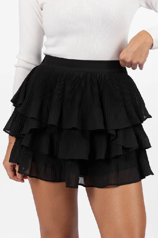 women's mini skirtsRumors Run Black Tiered Ruffle Skort