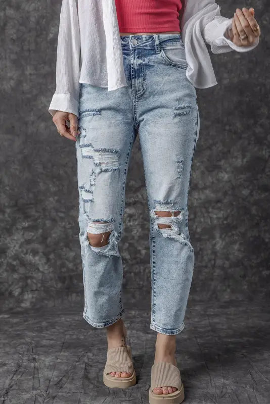 women's denim jeans for autumnFrayed Slim Fit High Waist Jeans