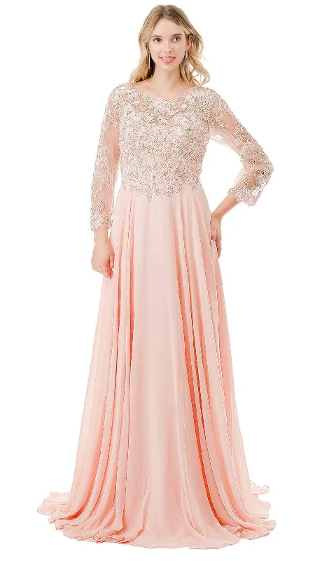 women's wrap dressesAspeed Design M2838Y - Quarter Sleeve Beaded Lace Evening Dress