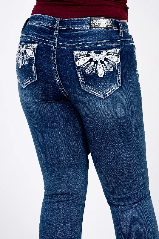 women's denim jeans for everyday wearFeather Embellished Plus Size Bootcut Jeans