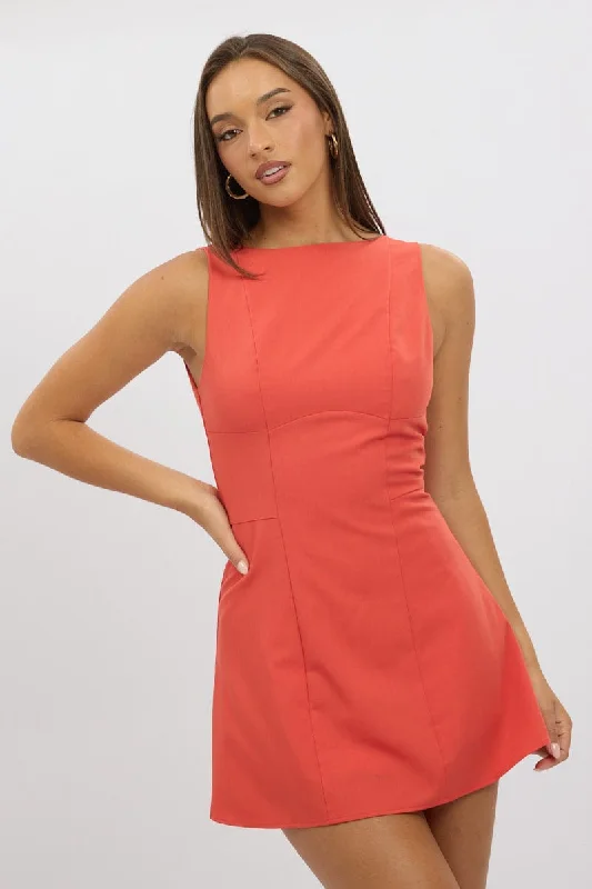 women's sustainable dressesRed Mini Dress Boat Neck