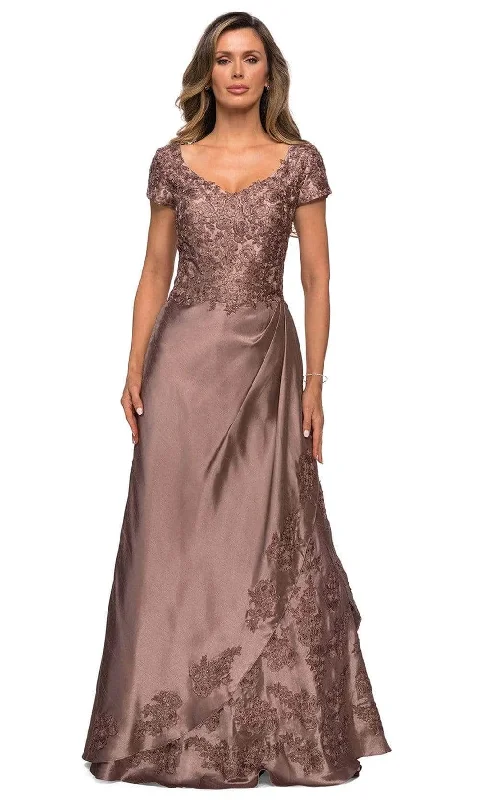 women's custom dressesLa Femme 27033SC - Floral Embroidered Evening Dress