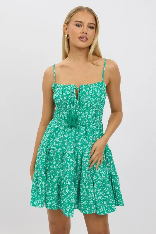 women's work dressesGreen Ditsy Fit And Flare Dress Mini