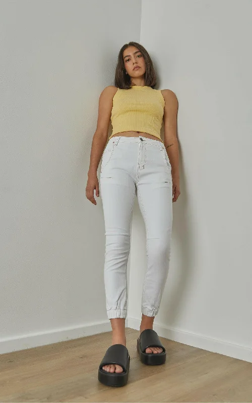 women's denim jeans for a night at the clubCuffed White Jeans