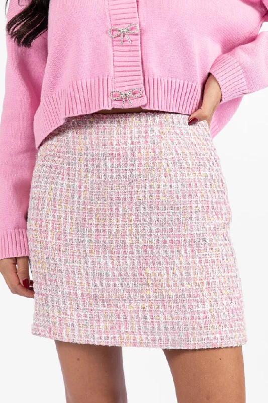 women's bodycon mini skirtsThis Time Pink Multi Tweed Skort