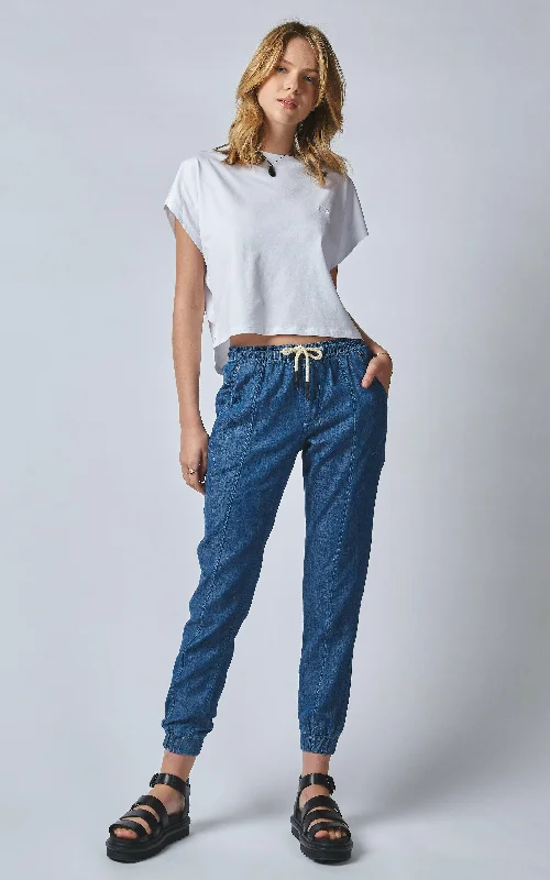 women's denim jeans with lace trimLounger Blur Blue Linen Denim Jeans