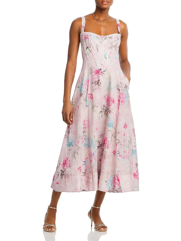 women's affordable dressesWomens Corset Top Floral Print Midi Dress