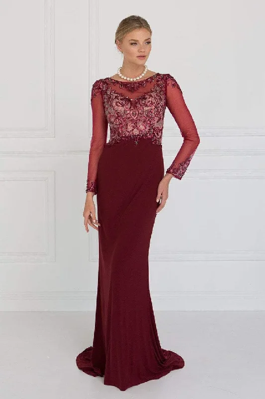 women's fashionable dressesElizabeth K - GL1506 Sheer Long Sleeves Sequined Evening Dress