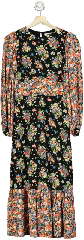 women's vintage dressesBoden Black Multi Floral Print Midi Dress UK 6