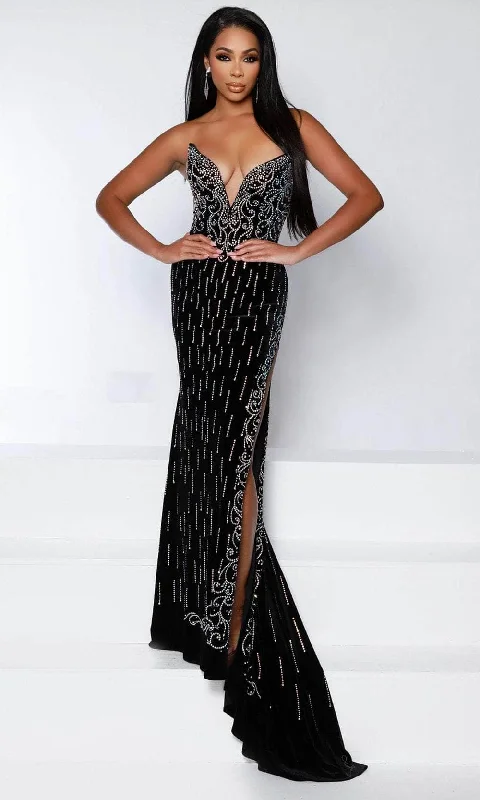 women's off-the-shoulder dressesJohnathan Kayne 2944 - Rhinestone Appliqued Strapless Evening Dress