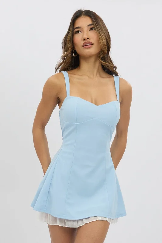 women's long-sleeved dressesBlue Fit And Flare Dress Mini