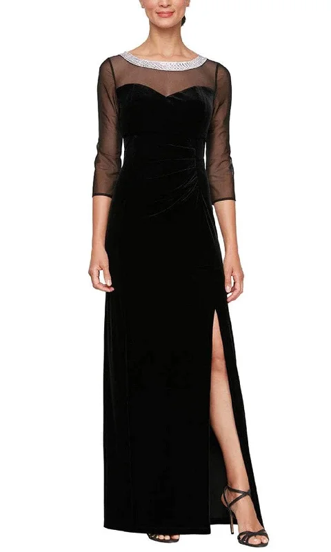 women's body-skimming dressesAlex Evenings 8291951 - Embellished Sheer Quarter Sleeve Evening Gown