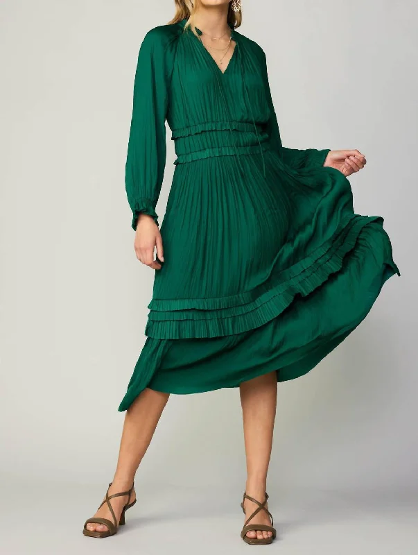 women's flowy dressesLeia Pleated Midi Dress In Emerald