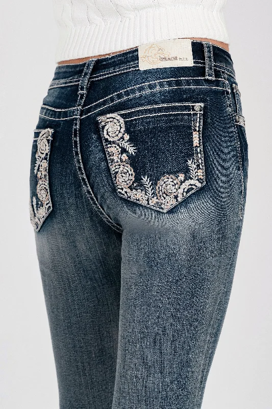 women's denim jeans for smart casualFloral Embroiderye Mid Rise Skinny Jeans