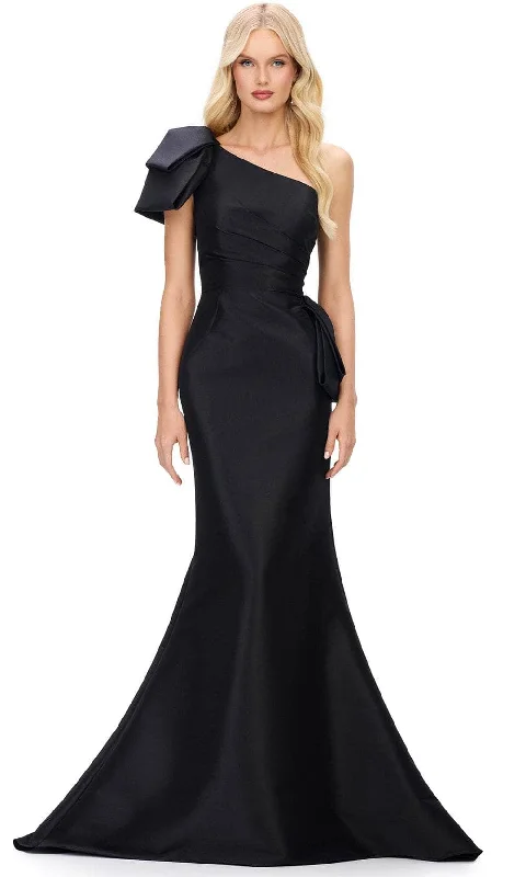 women's wedding guest dressesAshley Lauren 11722 - Asymmetric Neck Peplum Evening Gown