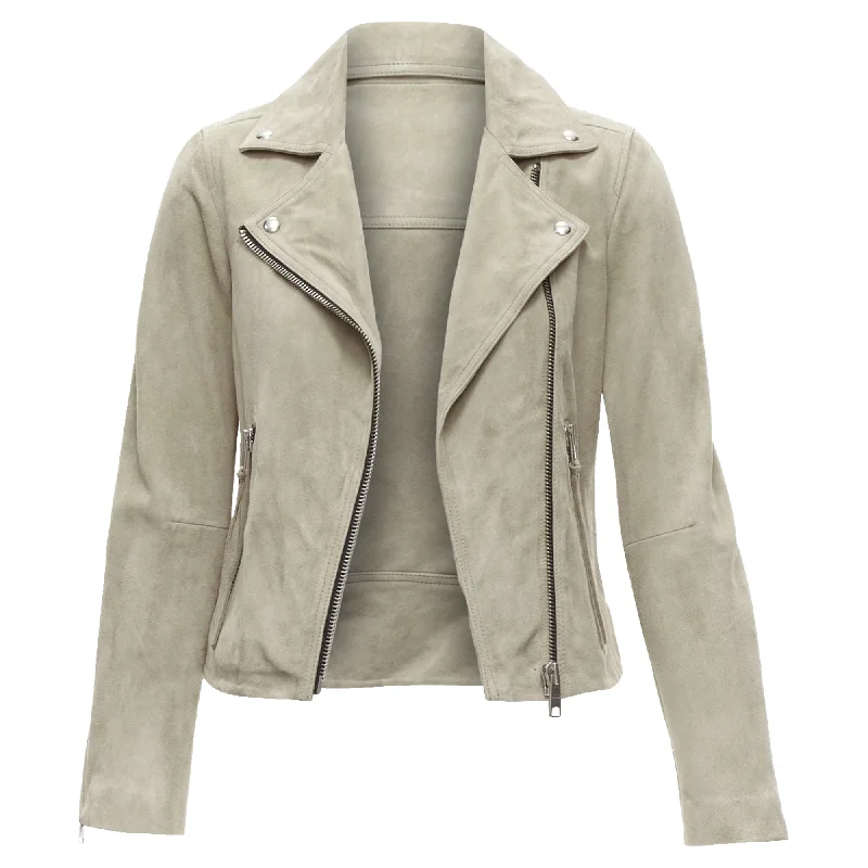 peacoats for womenAll Saints Dalby goat suede hardware classic biker jacket