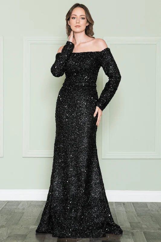 women's versatile dressesPoly USA 8876 - Off Shoulder Sequined Evening Gown