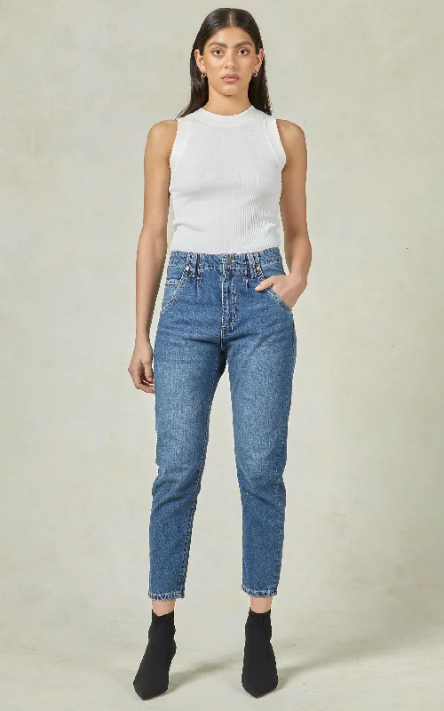 women's mom jeans denimDrifter Blur Blue Jeans