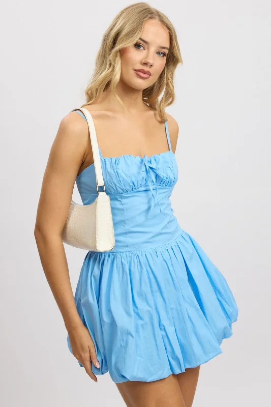 women's flutter-sleeved dressesBlue Bubble Dress Mini