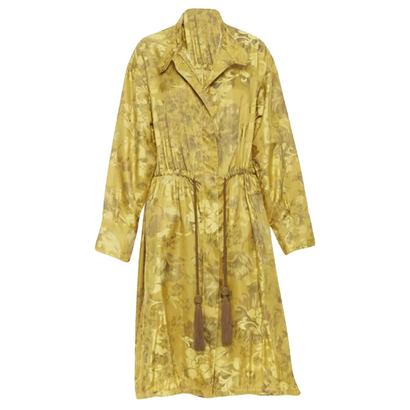 women's coats with asymmetrical hemsOscar De La Renta silk floral tassel drawstring robe coat