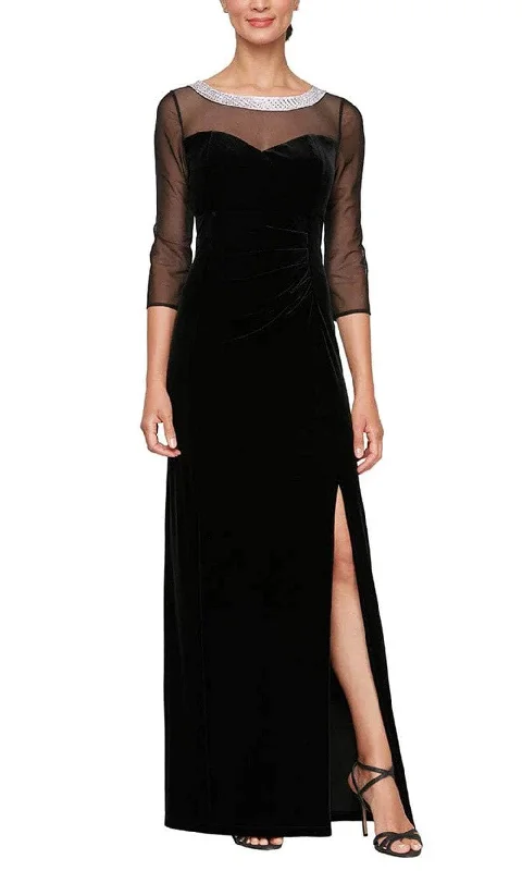 women's bodycon dressesAlex Evenings 8491951 - Embellished Sheer Quarter Sleeve Evening Gown