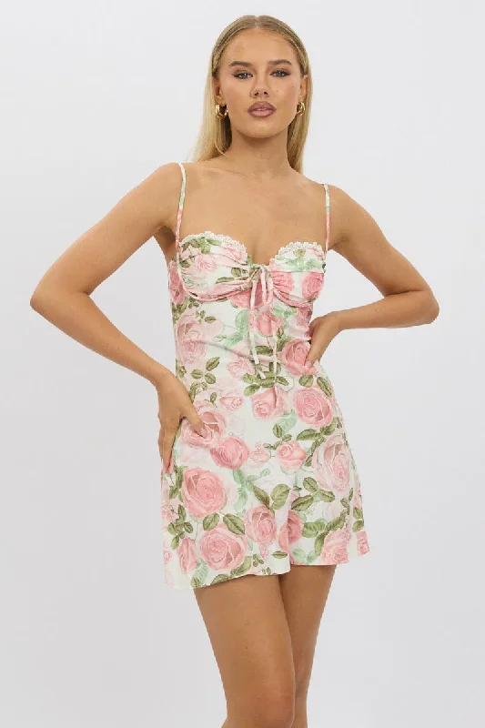 women's empire-line dressesPink Floral Mini Dress Strappy