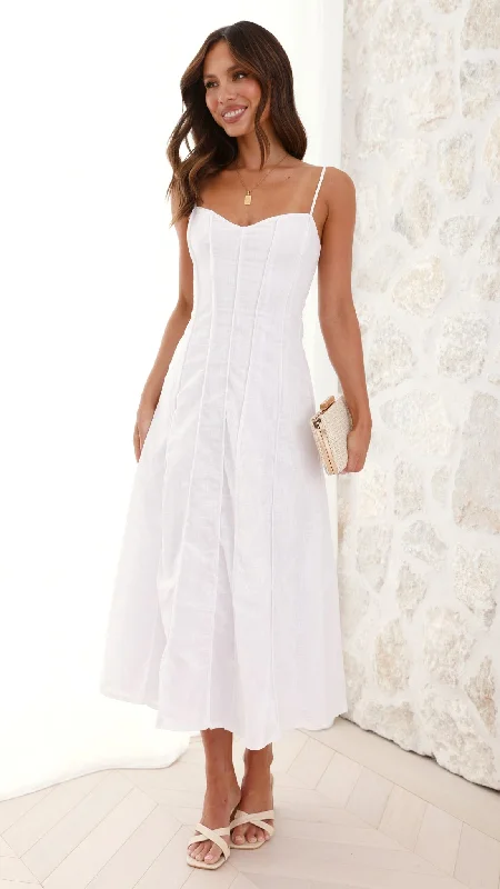 women's solid color dressesIlenna Midi Dress - White