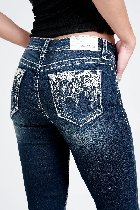 women's denim jeans for a stylish outfitCactus 3D Modify Embellished Mid Rise Bootcut Jeans