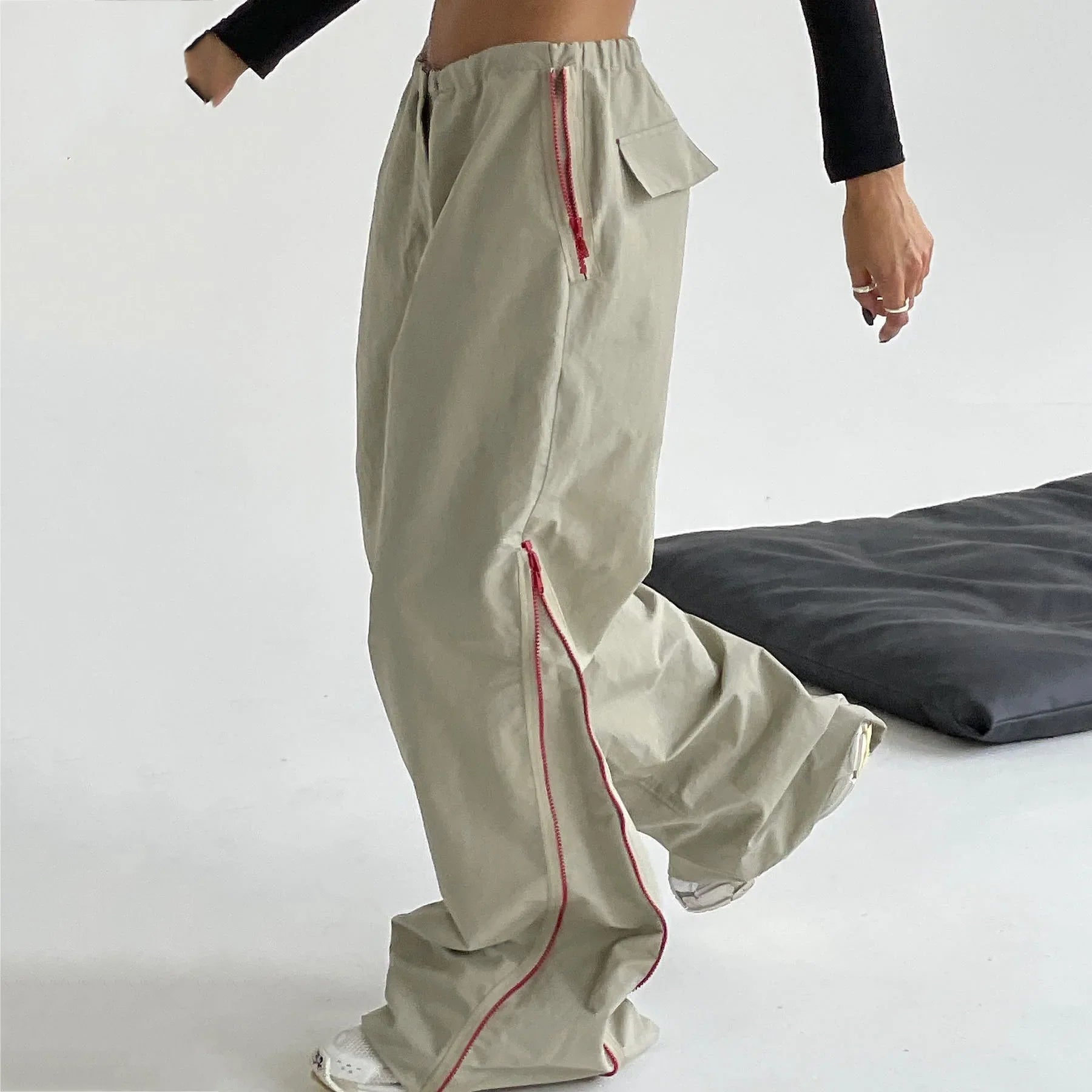 women's mid-rise pantsColor Zipper Design Wide Leg Pants