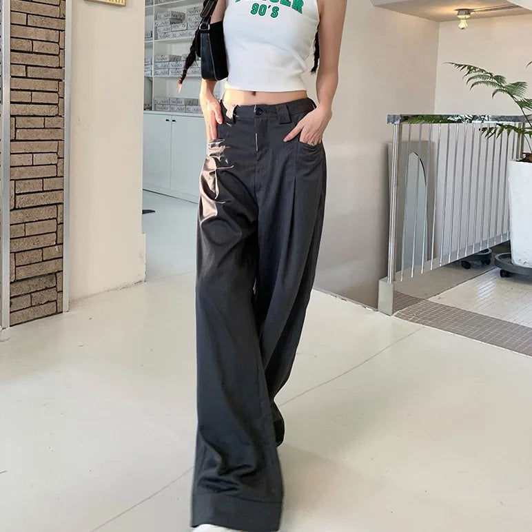 women's flare pants2024 Summer Senior Sag Wide-leg Button Pants