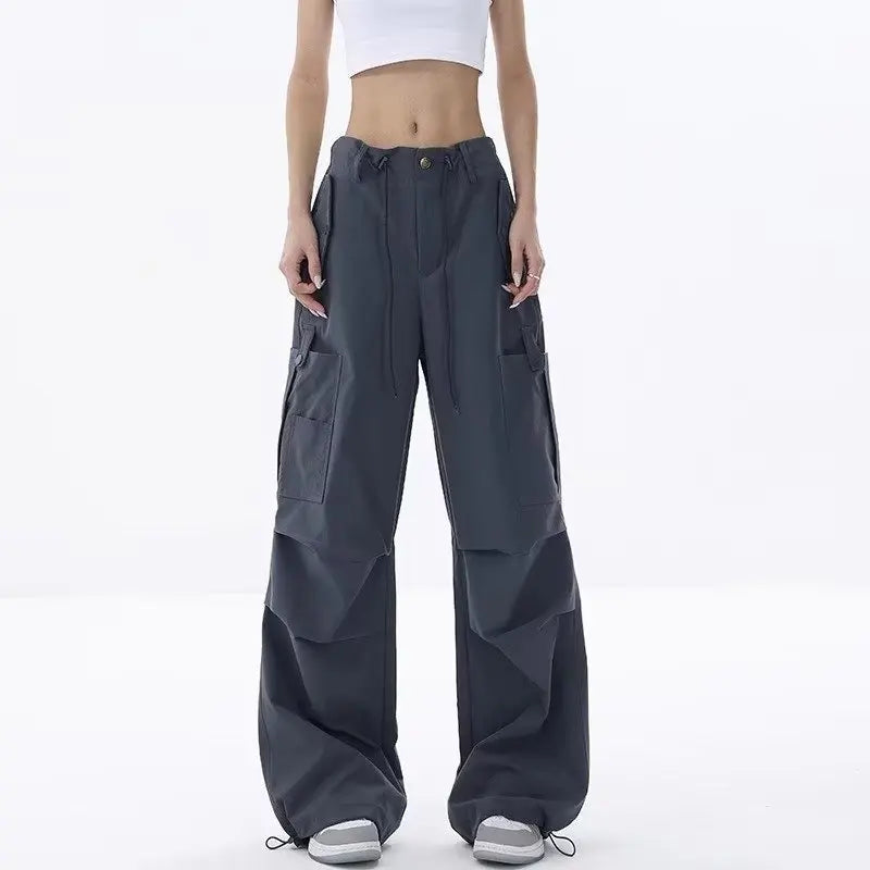 women's chiffon pantsRetro Street Overalls Design Pleats Cargo Pants