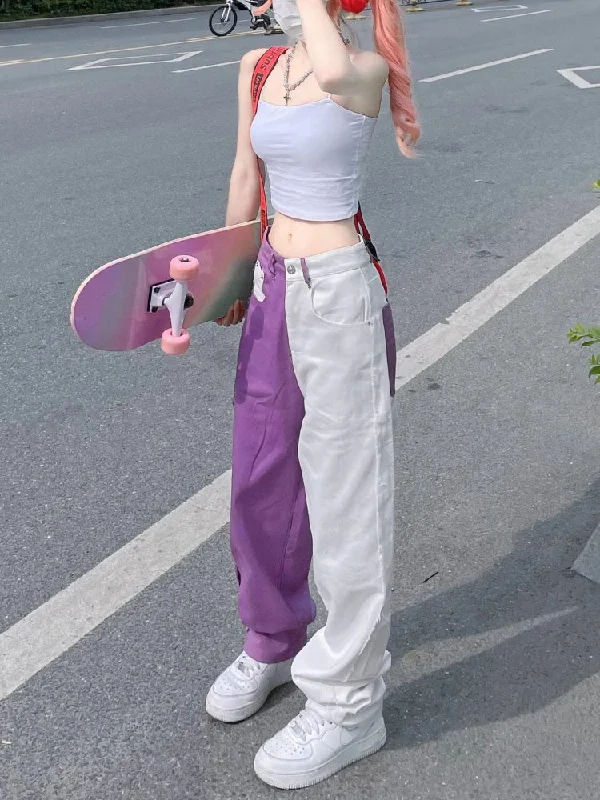 women's straight-leg pantsY2k Baggy Jeans Women Hip Hop Streetwear Vintage High Purple Denim Pants