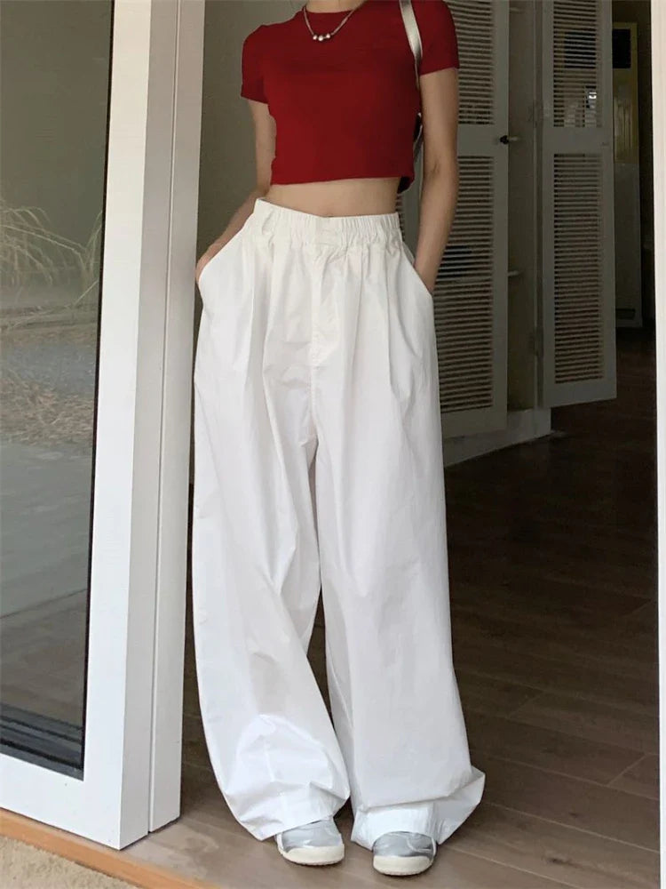 women's travel pantsWhite Baggy Women Streetwear Vintage High Waist Wide Leg Jogging Pants