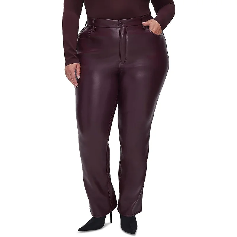 women's high-waisted pantsIcon Womens Faux Leather High Rise Straight Leg Pants