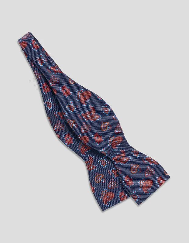 women's sleeveless dressesIRISH POPLIN PAISLEY BOW TIE - NAVY/RED