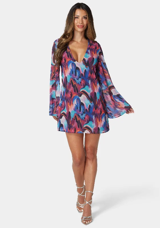 women's eco-friendly dressesLong Sleeve Printed Trapeze Dress