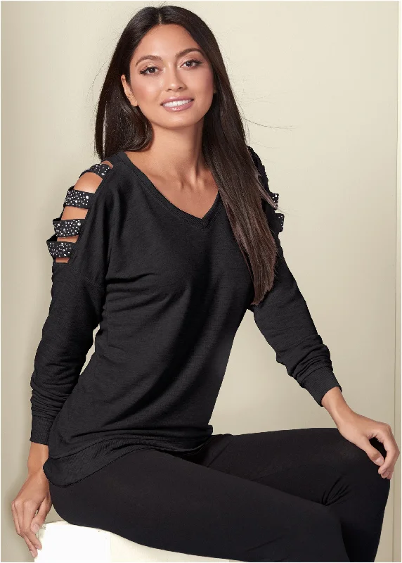 women's A-line dressesStud Embellished Sweatshirt - Black