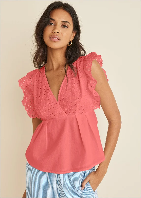 women's bow dressesEyelet Ruffle Tank - Coral