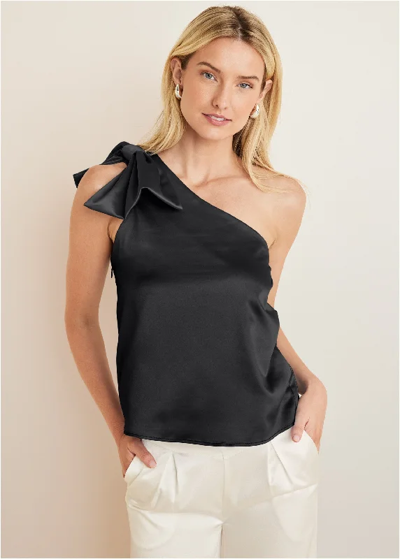 women's midi dressesBow Detail One-Shoulder Top - Black