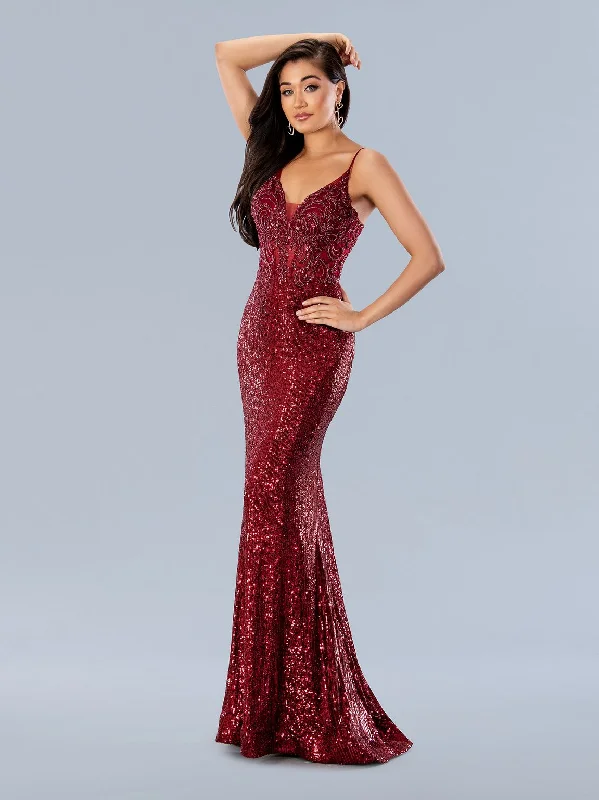 women's cinched-waist dressesStella Couture 24214 Beaded Long Formal Sequin Prom Dress