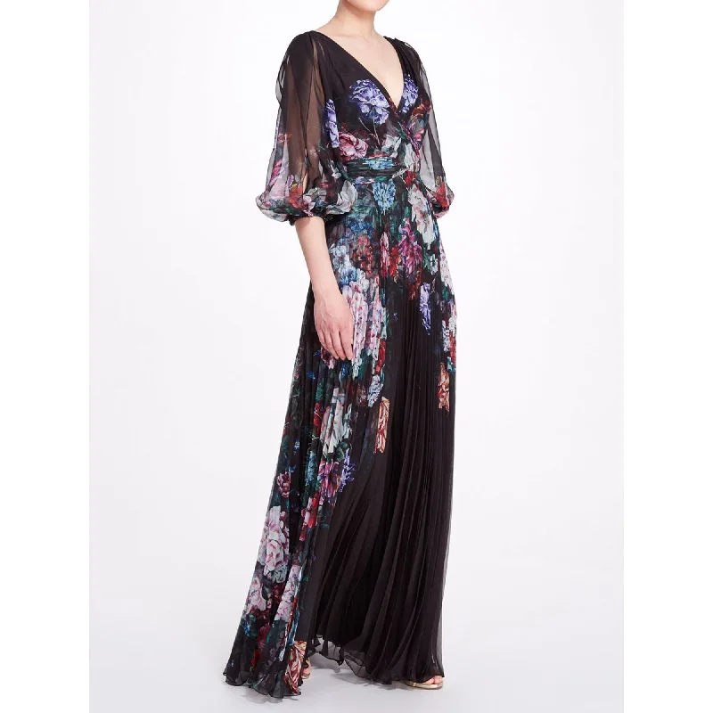 women's A-line dressesFloral V Neck Gown